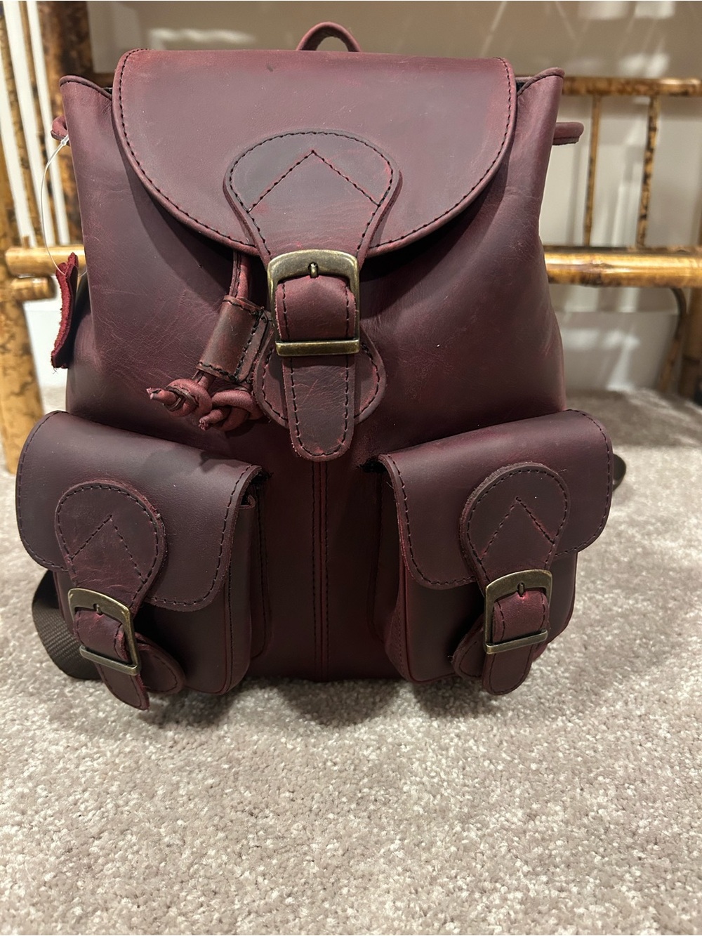 Leather Daypack Backpack in Burgundy